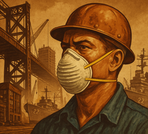 a man wearing mask in the workplace to represent how asbestos changed the workplace laws