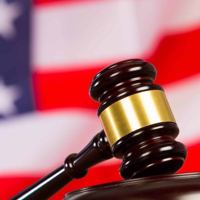 Judge s hammer Judge s gavel with the United States flag