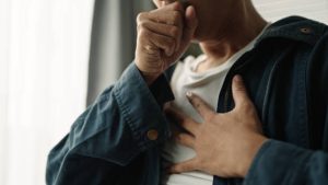 Young man was suffering from painful chest pain from a chronic disease.