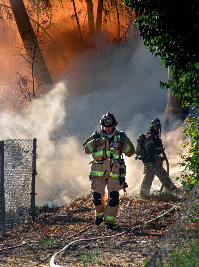 a firefighter in action or during at work